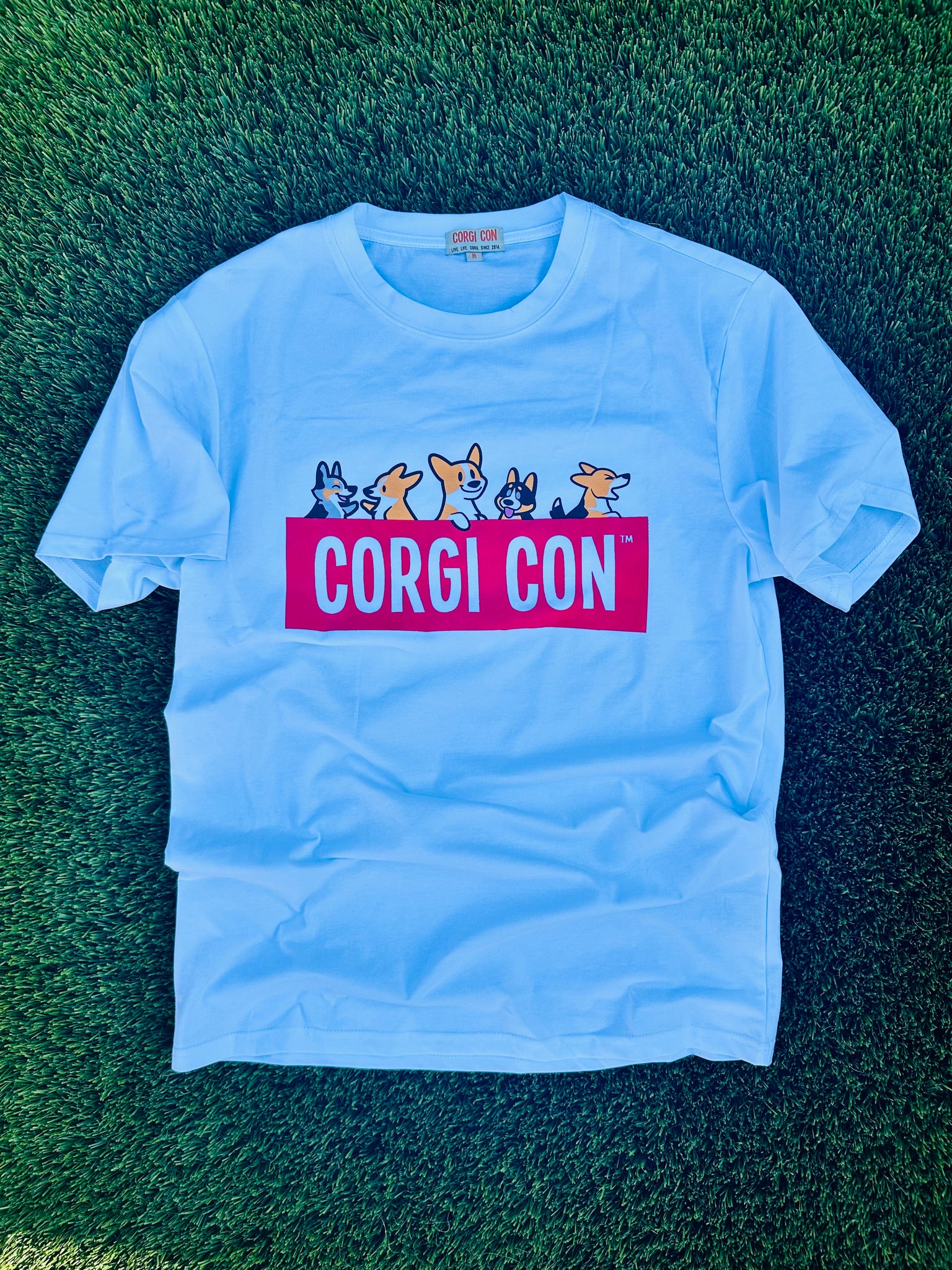 Red Box Logo Corgi Con Furriends White Tee