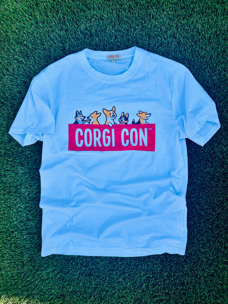 Red Box Logo Corgi Con Furriends White Tee