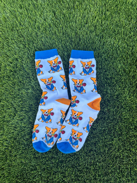 Dapper Corgi Con Rose Socks